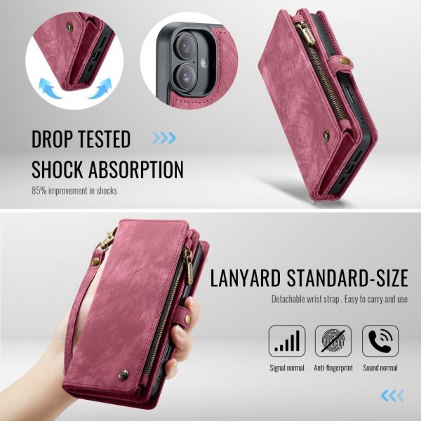 CaseMe iPhone 16 Etui 008 Series Aftageligt Cover Rød