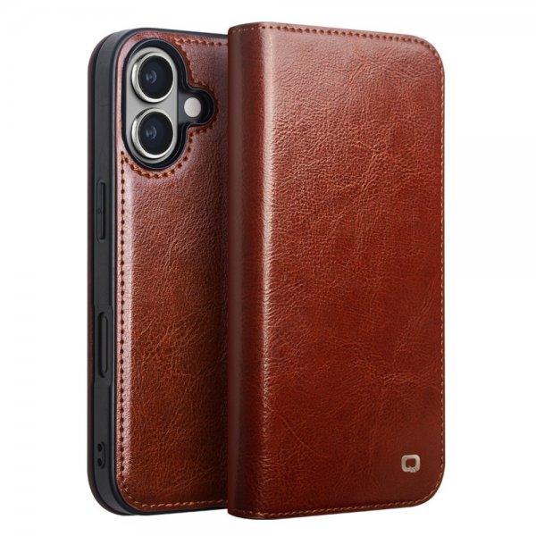 Qialino iPhone 16 Cover Ægte Læder Brun