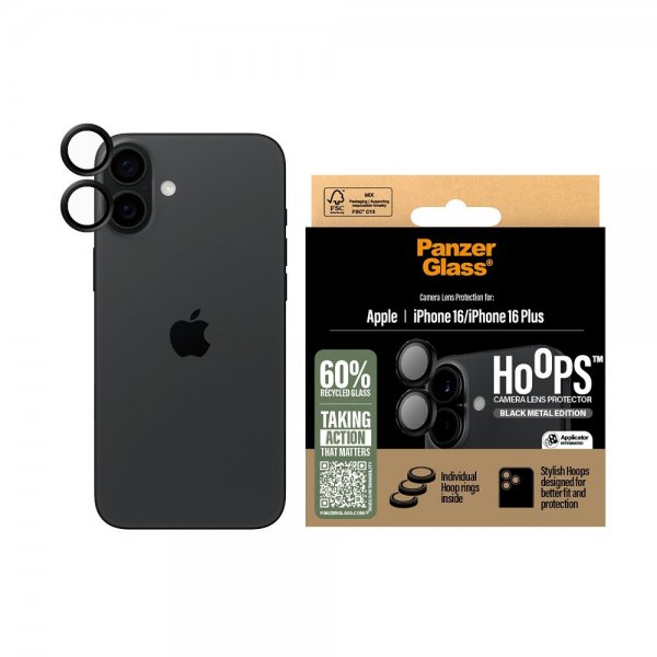 PanzerGlass iPhone 16/iPhone 16 Plus Kamerabeskyttelse Hoops Sort