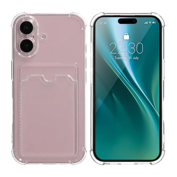 iPhone 16 Cover Kortholder Stødsikkert Transparent