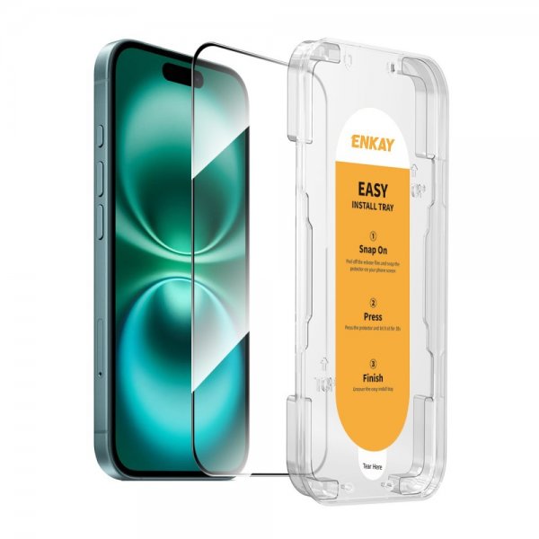 Enkay iPhone 16 Plus Skærmbeskyttelse med Monteringsramme Easy Install