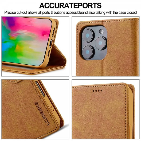 Lc.Imeeke iPhone 16 Pro Cover med Kortlomme og Stativfunktion Lysebrun