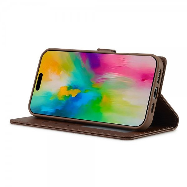 Lc.Imeeke iPhone 16 Pro Cover med Kortlomme Standerfunktion Mørkebrun