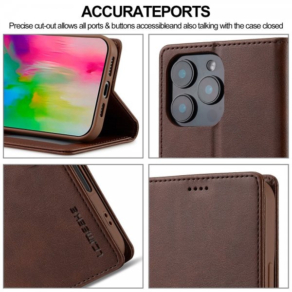 Lc.Imeeke iPhone 16 Pro Cover med Kortlomme Standerfunktion Mørkebrun