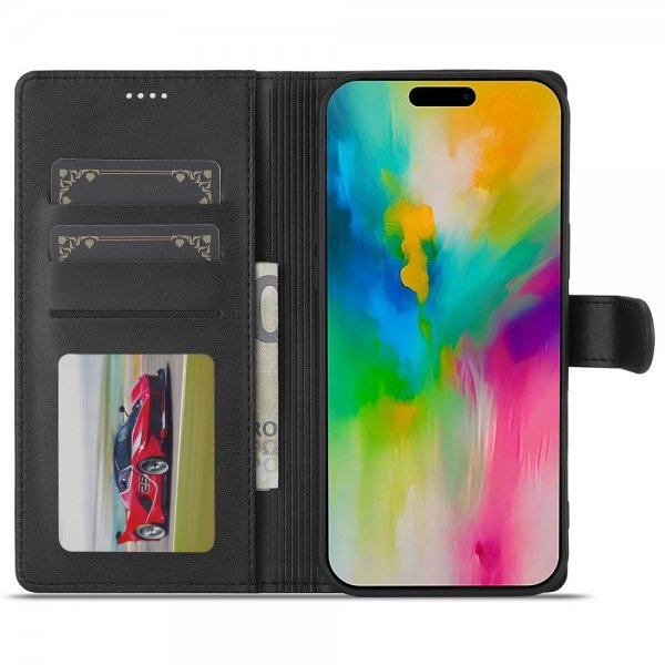 Lc.Imeeke iPhone 16 Pro Cover med Kortlomme Standerfunktion Sort