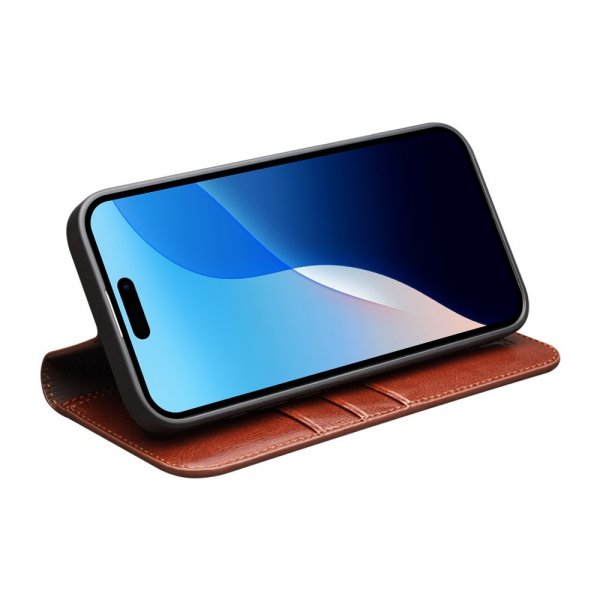 Qialino iPhone 16 Pro Max Etui Ægte Læder Brun