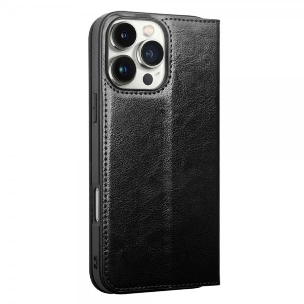 Qialino iPhone 16 Pro Max Etui Ægte Læder Sort
