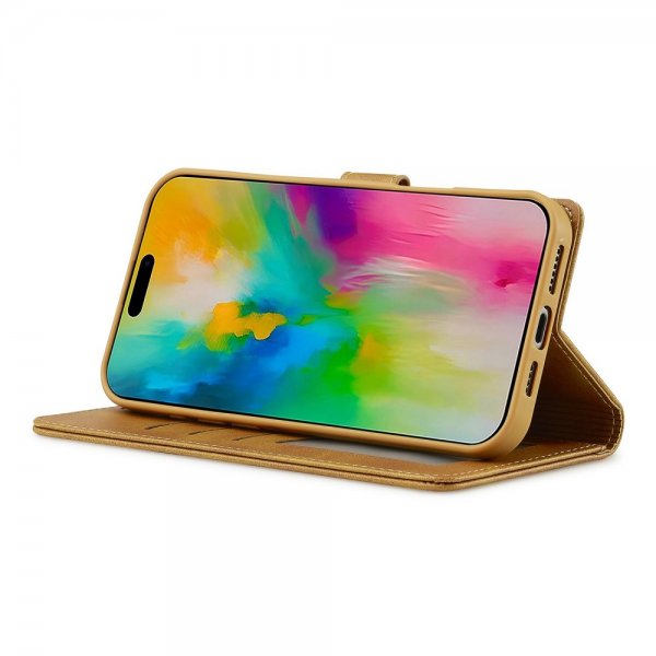 Lc.Imeeke iPhone 16 Pro Max Etui med Kortlomme Standerfunktion Lysebrun