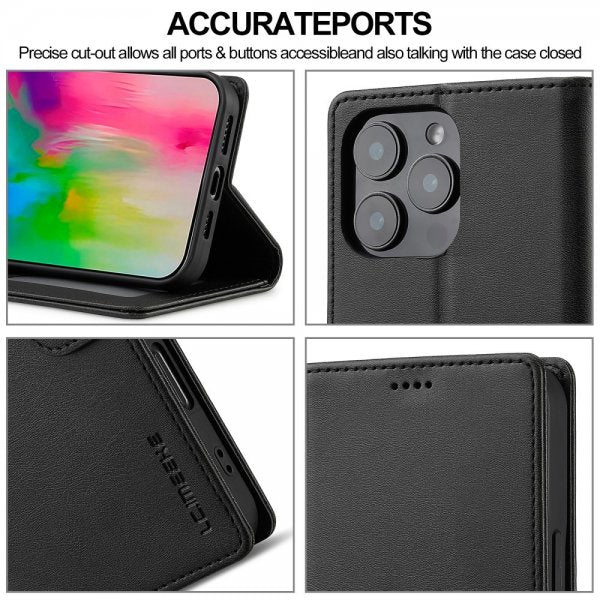 Lc.Imeeke iPhone 16 Pro Max Etui med Kortlomme Standfunktion Sort