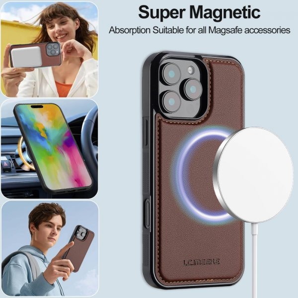 Lc.Imeeke iPhone 16 Pro Max Etui med Aftageligt Cover L2 Series MagSafe Brun