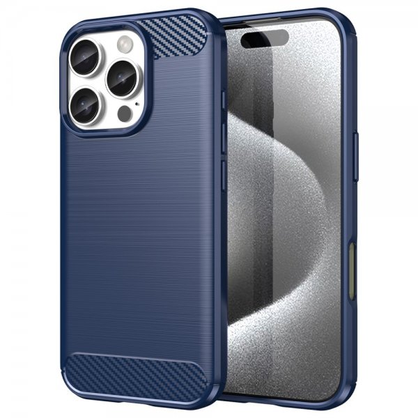 iPhone 16 Pro Max Cover Børstet Kulfibertekstur Blå