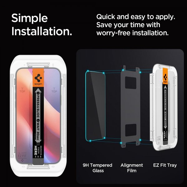 Spigen iPhone 16 Pro Max/iPhone 17 Pro Max Skærmbeskyttelse GLAS.tR EZ Fit Privacy 2-pak