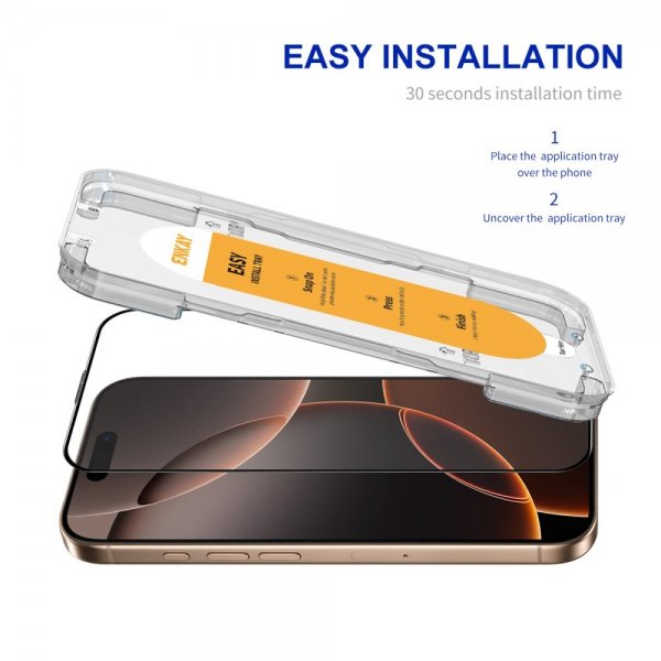 Enkay iPhone 16 Pro Max Skærmbeskytter med Monteringsramme Easy Install