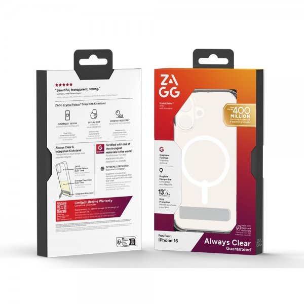 ZAGG iPhone 16 Cover Crystal Palace Snap Kickstand Transparent