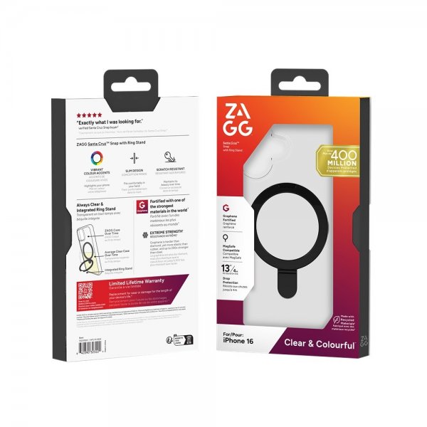 ZAGG iPhone 16 Cover Santa Cruz Snap Ring Stand Sort