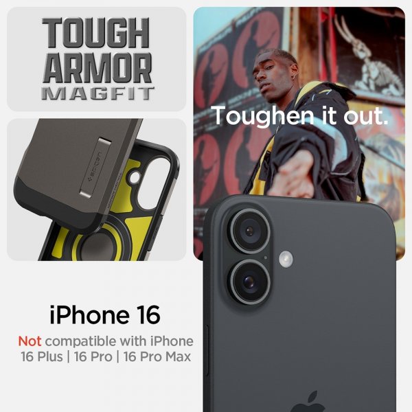 Spigen iPhone 16 Cover Tough Armor MagFit Gunmetal