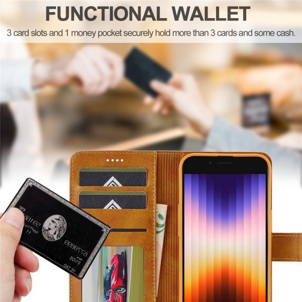 Lc.Imeeke iPhone 16e/17e Etui med Kortlomme Stativfunktion Lysebrun
