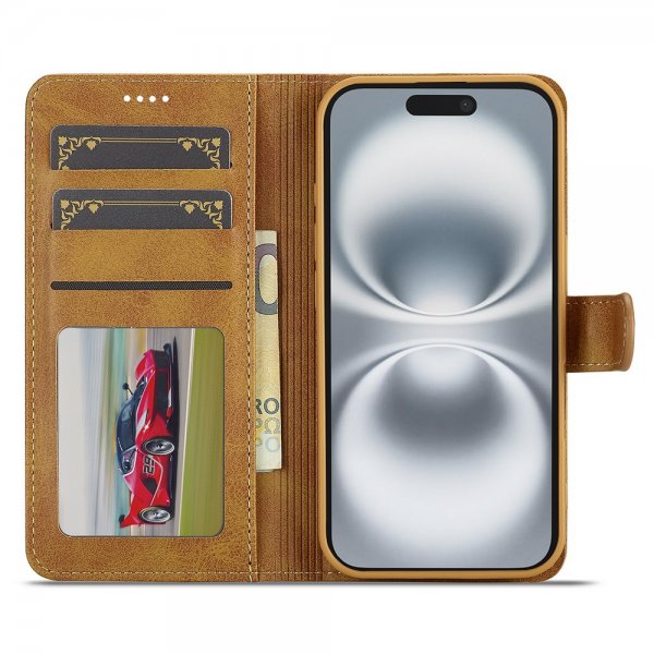 Lc.Imeeke iPhone 17 Etui med Kortlomme Standerfunktion Lysebrun