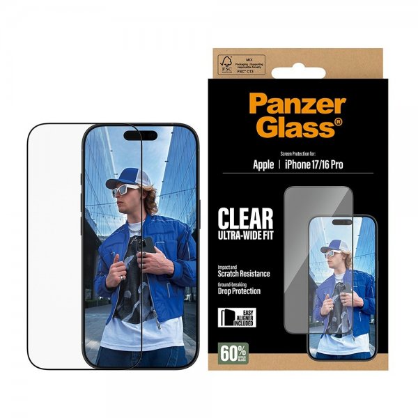 PanzerGlass iPhone 17/iPhone 16 Pro Skærmbeskyttelse Ultra-Wide Fit EasyAligner