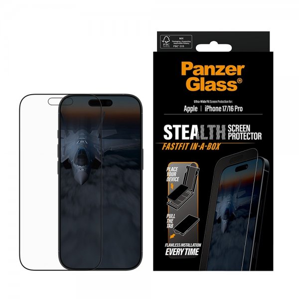PanzerGlass iPhone 17/iPhone 16 Pro Skærmbeskyttelse Ultra-Wide Fit Stealth Fastfit