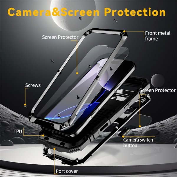 R-JUST iPhone 17 Pro Max Cover Metal Stødsikkert Sort