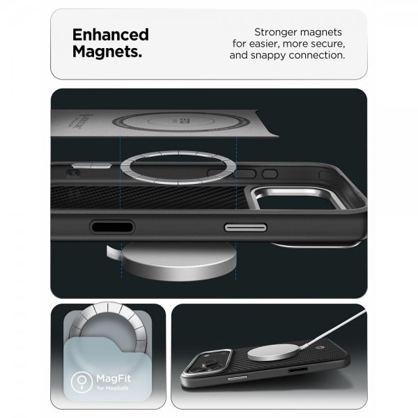 Spigen iPhone 17 Pro Cover Enzo Aramid T MagFit Sort Sølv