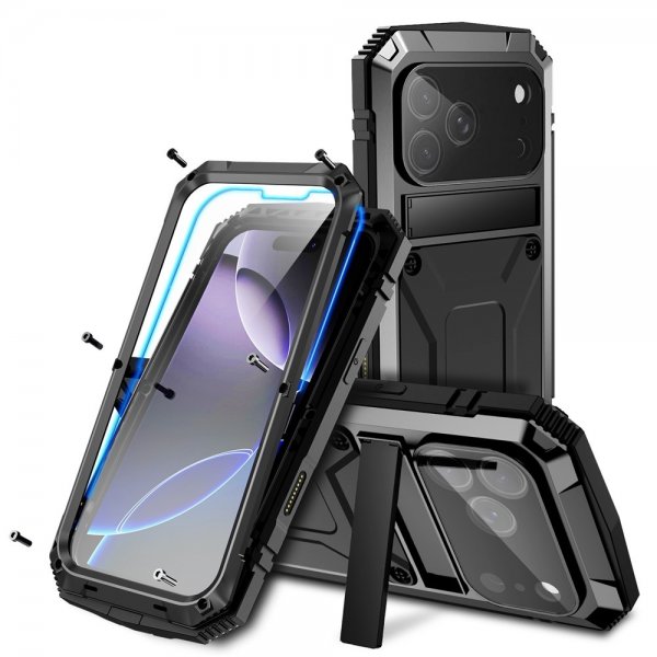 R-JUST iPhone 17 Pro Cover Metal Stødsikkert Sort