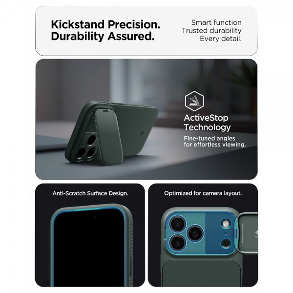 Spigen iPhone 17 Pro Cover Optik Armor MagFit Abyss Green