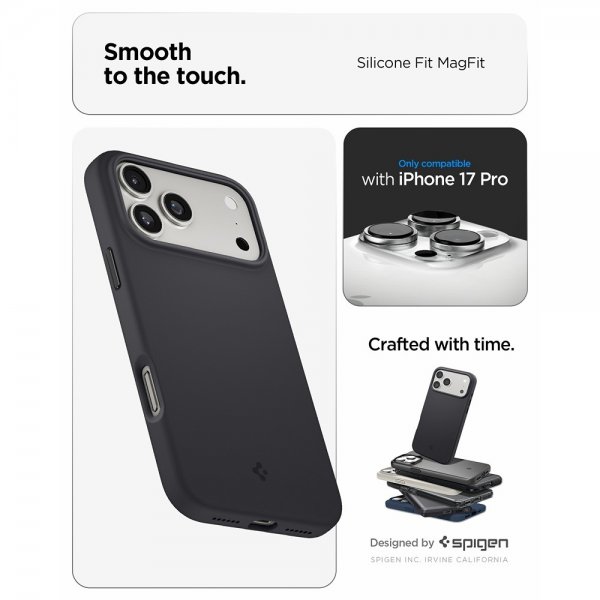 Spigen iPhone 17 Pro Cover Silicone Fit MagFit Sort