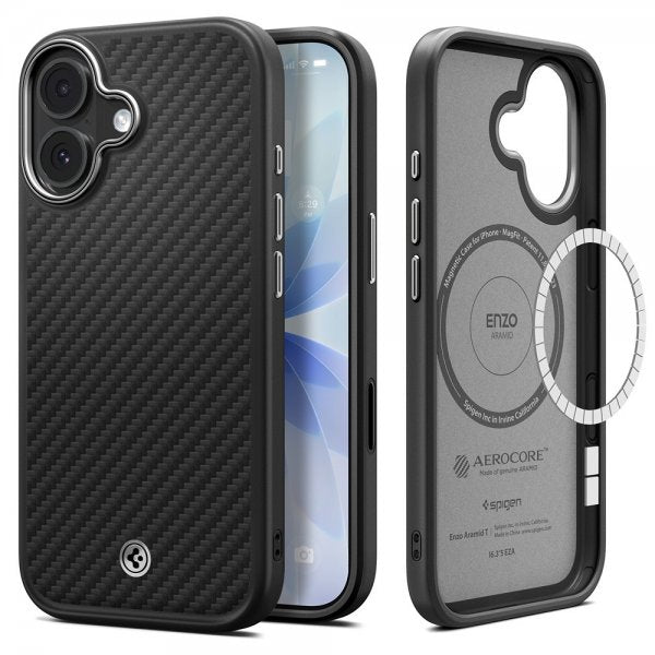 Spigen iPhone 17 Cover Enzo Aramid T MagFit Sort Sølv