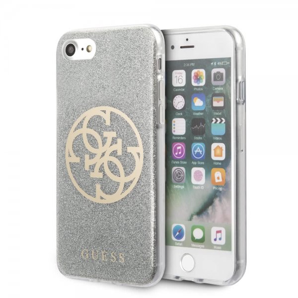 Guess iPhone 7/8/SE Cover Glitter Circle Silver
