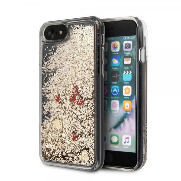 Guess iPhone 7/8/SE Cover Glitter Floating Hearts Guld