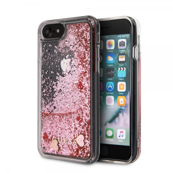 Guess iPhone 7/8/SE Cover Glitter Floating Hearts Pink