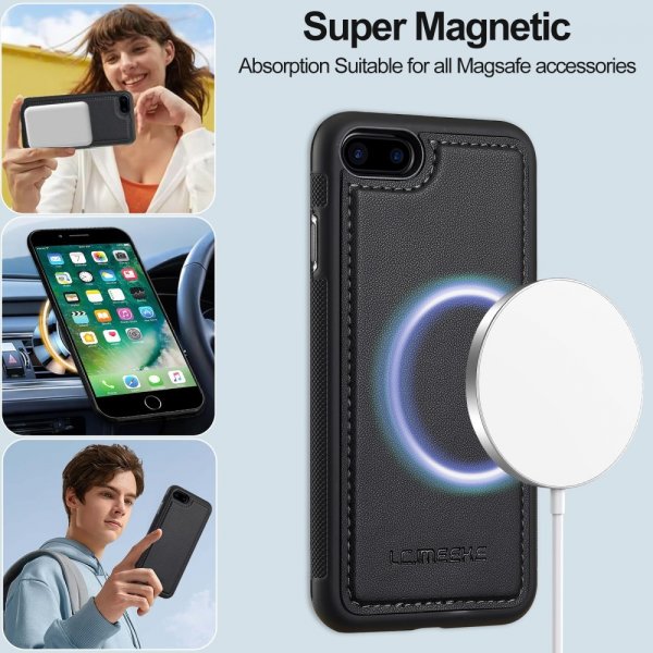 Lc.Imeeke iPhone 7/8/SE Cover med Aftageligt Cover L2 Series MagSafe Sort