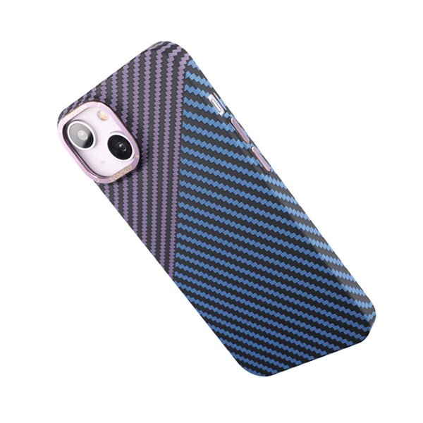 iPhone 14 Cover Kulfibermønster Blå Lilla