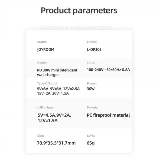 Joyroom Oplader JR-QP303 USB-C+USB-A 30W