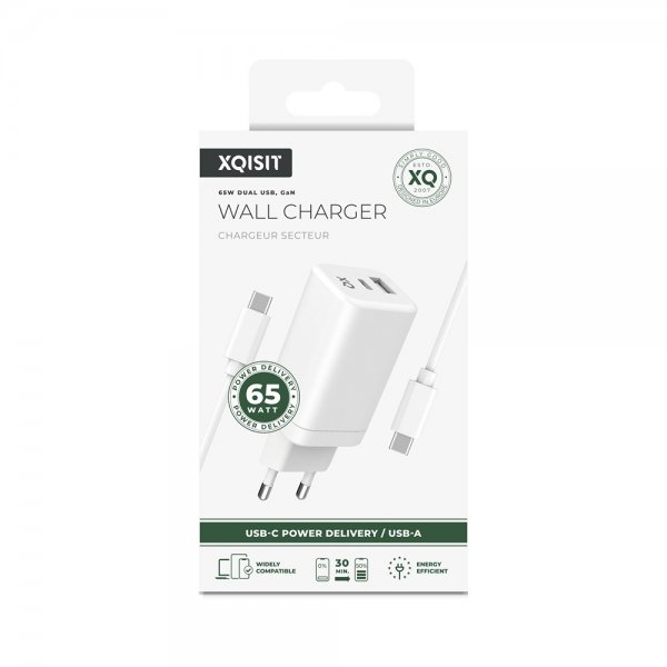 Xqisit oplader vægoplader 65W GaN USB-C PD/USB-A