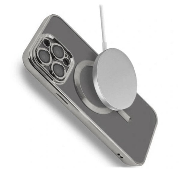 iPhone 13 Pro Max Cover Glitter Transparent MagSafe Silver