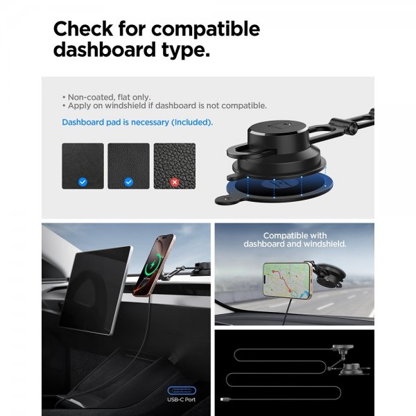 Spigen MagSafe-bilholder med Trådløs Opladning OneTap Pro 4 Dashboard/Windshield