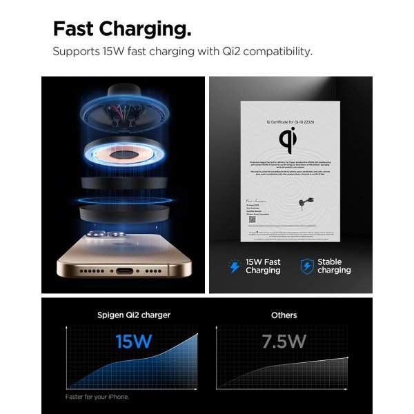 Spigen MagSafe-bilholder med Trådløs Opladning OneTap Pro 4 Dashboard/Windshield