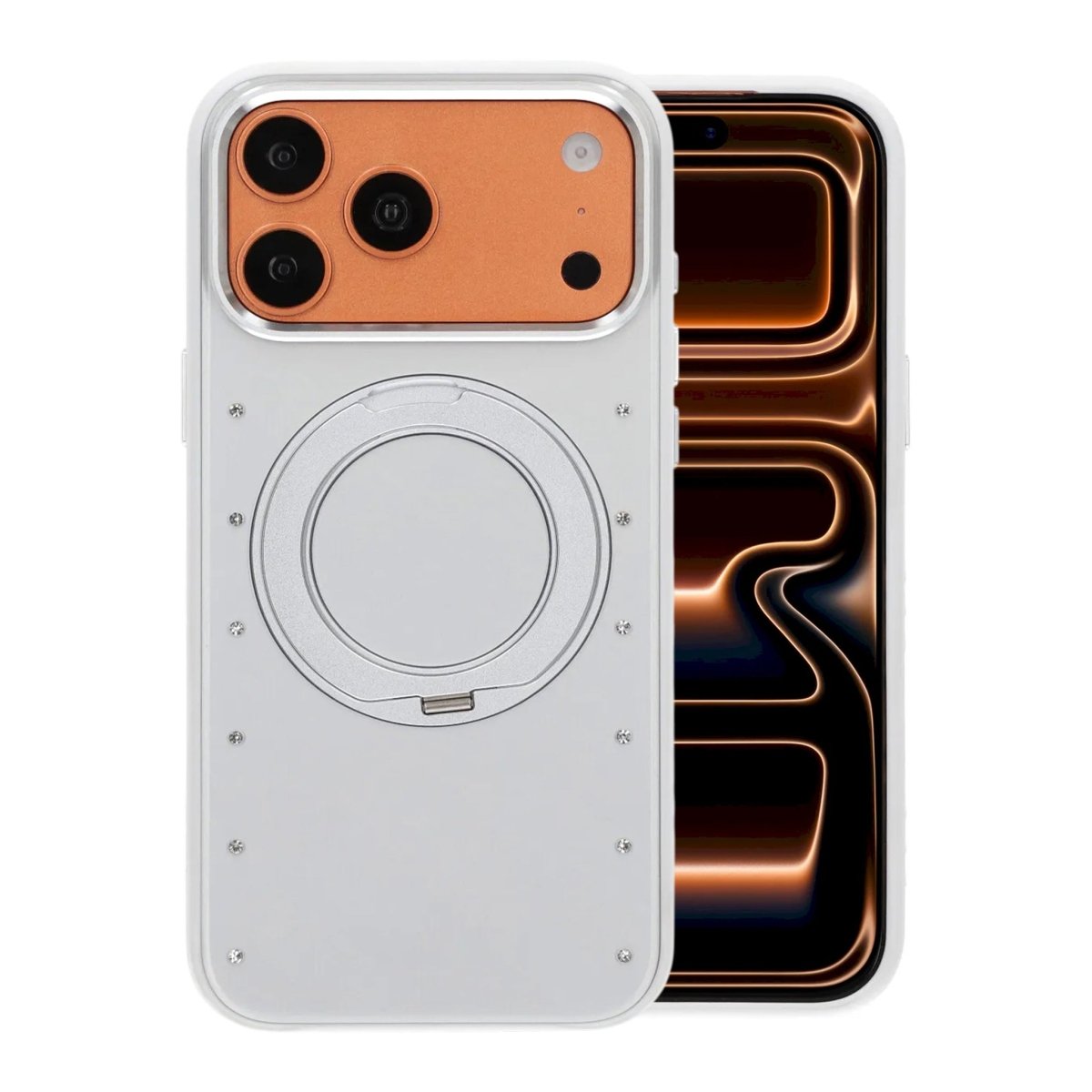 iPhone 17 Pro Max/iPhone 18 Pro Max Cover MagSafe-stativ Strass Hvid
