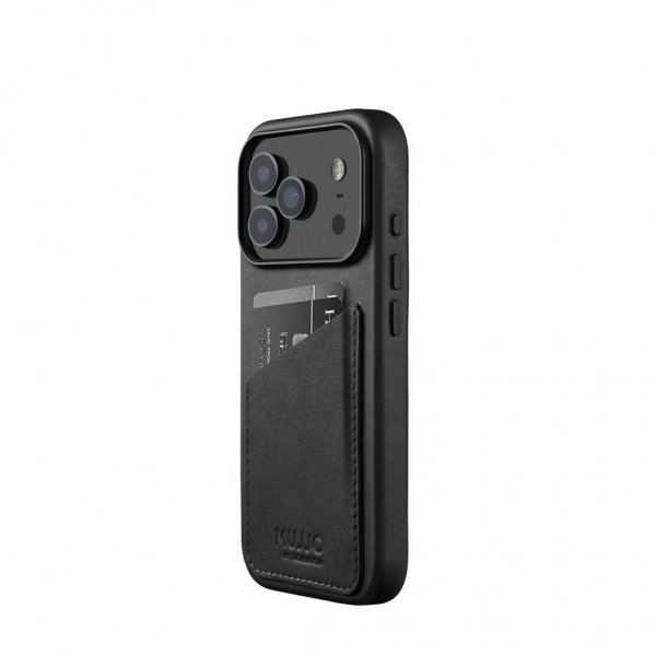 Mujjo iPhone 17 Pro Cover Full Leather Wallet Case MagSafe Sort