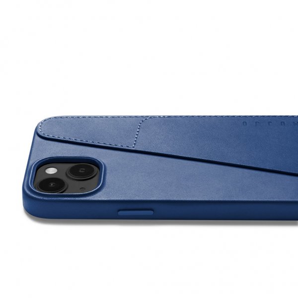 Mujjo iPhone 14 Plus Cover Full Leather Wallet Case Monaco Blue