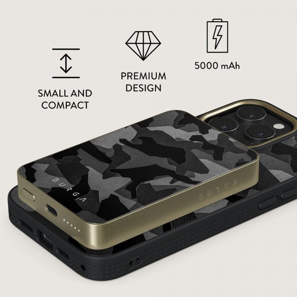 Burga Powerbank MagSafe 5000 mAh Night Black Camo Guld