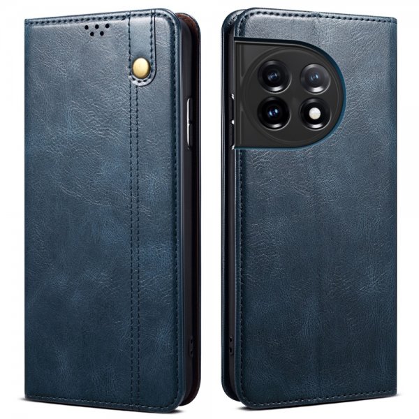 OnePlus 11 Etui Retro Lædertekstur Syninger Blå