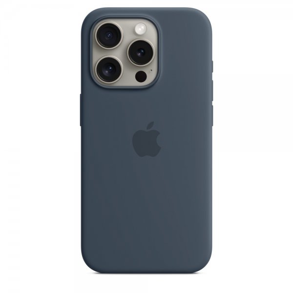 Apple Original iPhone 15 Pro Cover Silikone MagSafe Stormblå