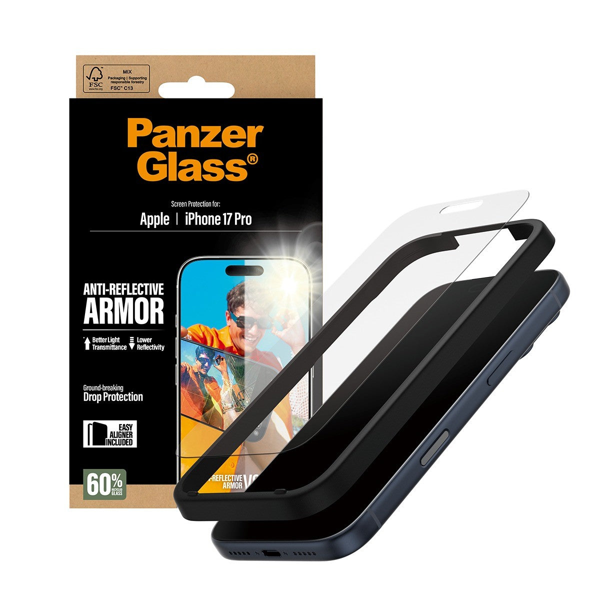 PanzerGlass iPhone 17 Pro Skærmbeskytter Ultra-Wide Fit Anti-reflective EasyAligner