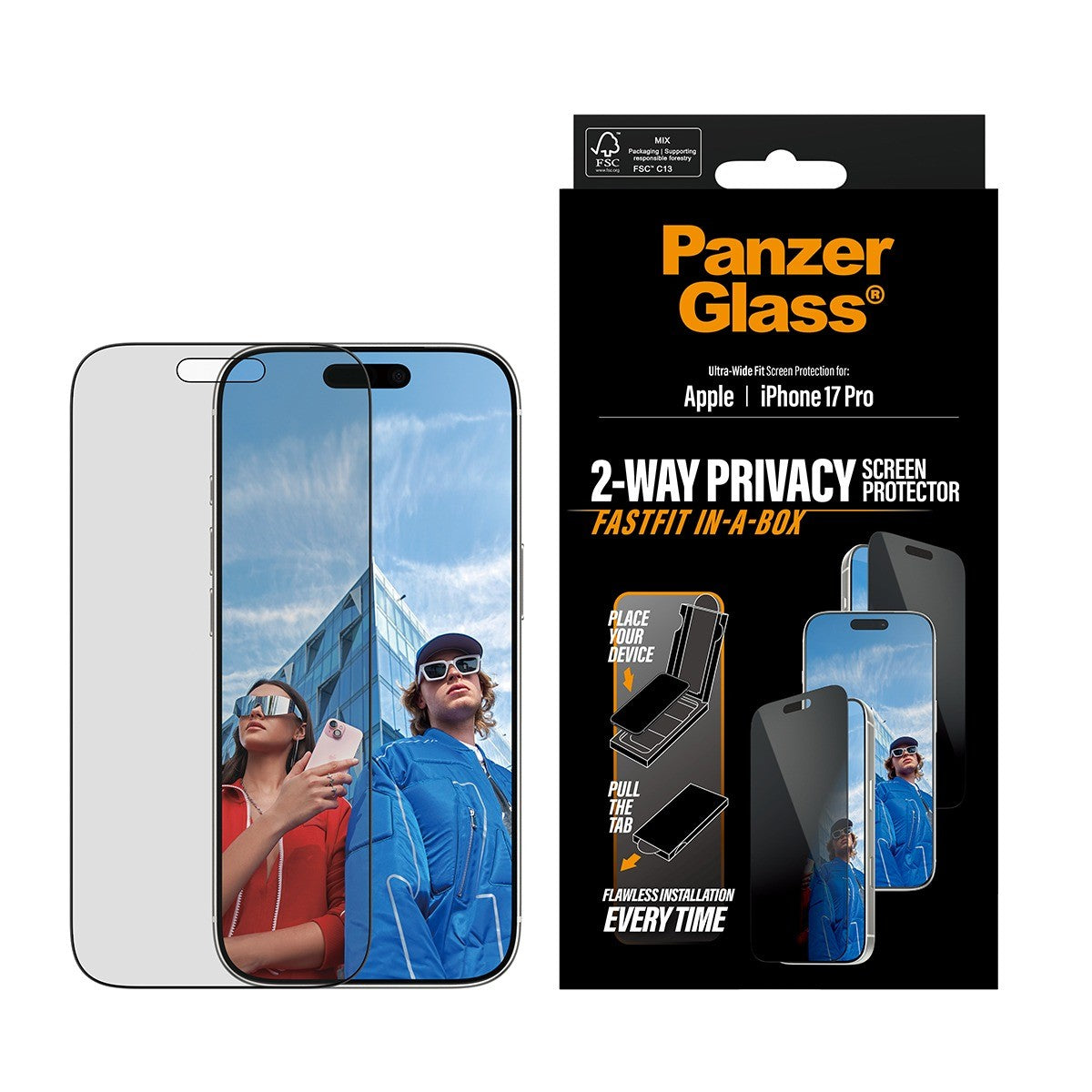PanzerGlass iPhone 17 Pro Skærmbeskytter Ultra-Wide Fit Privacy Fastfit