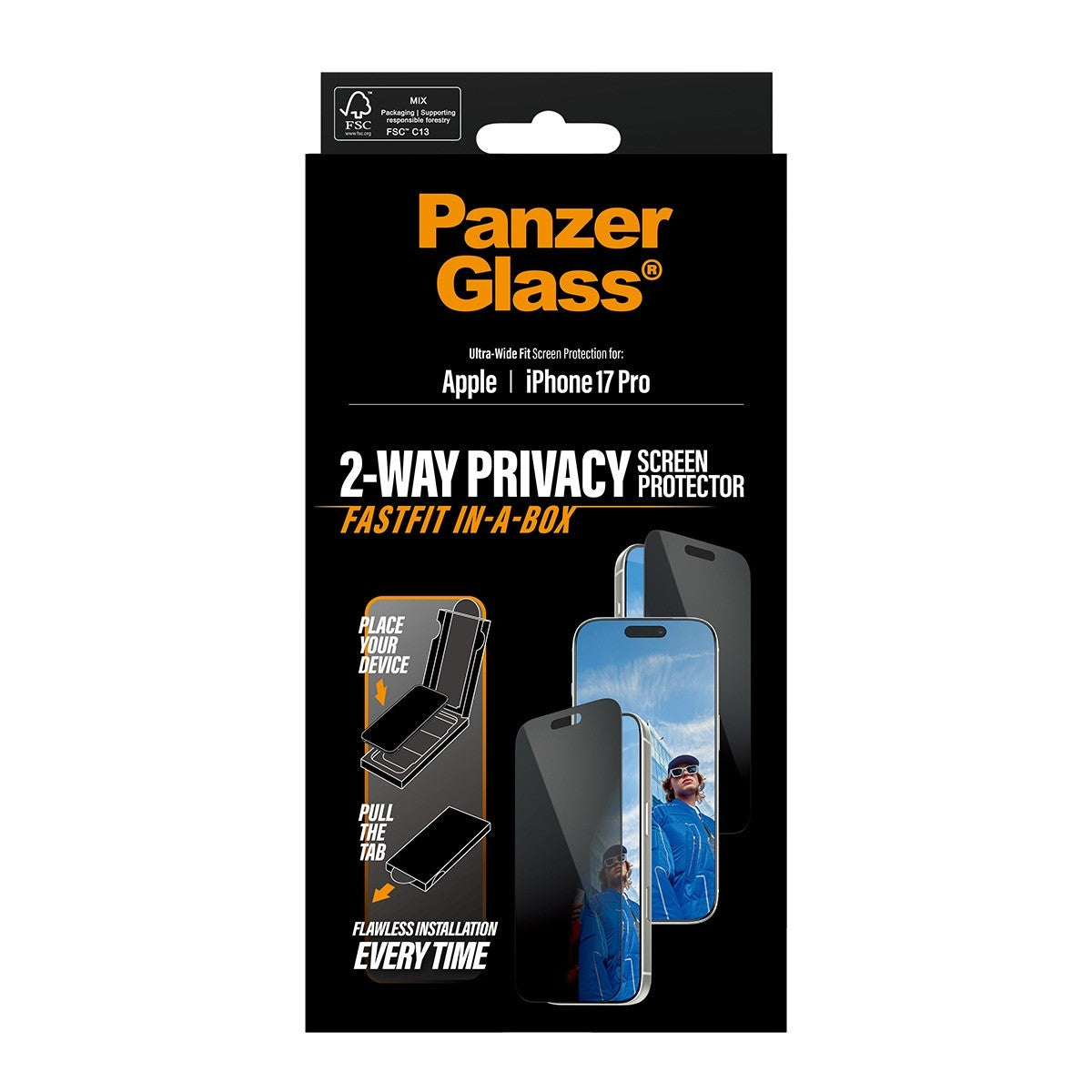PanzerGlass iPhone 17 Pro Skærmbeskytter Ultra-Wide Fit Privacy Fastfit