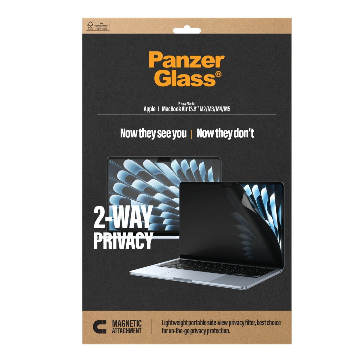 PanzerGlass MacBook Air 13 M1-M5 Skærmbeskytter Magnetic 2-Way Privacy Film